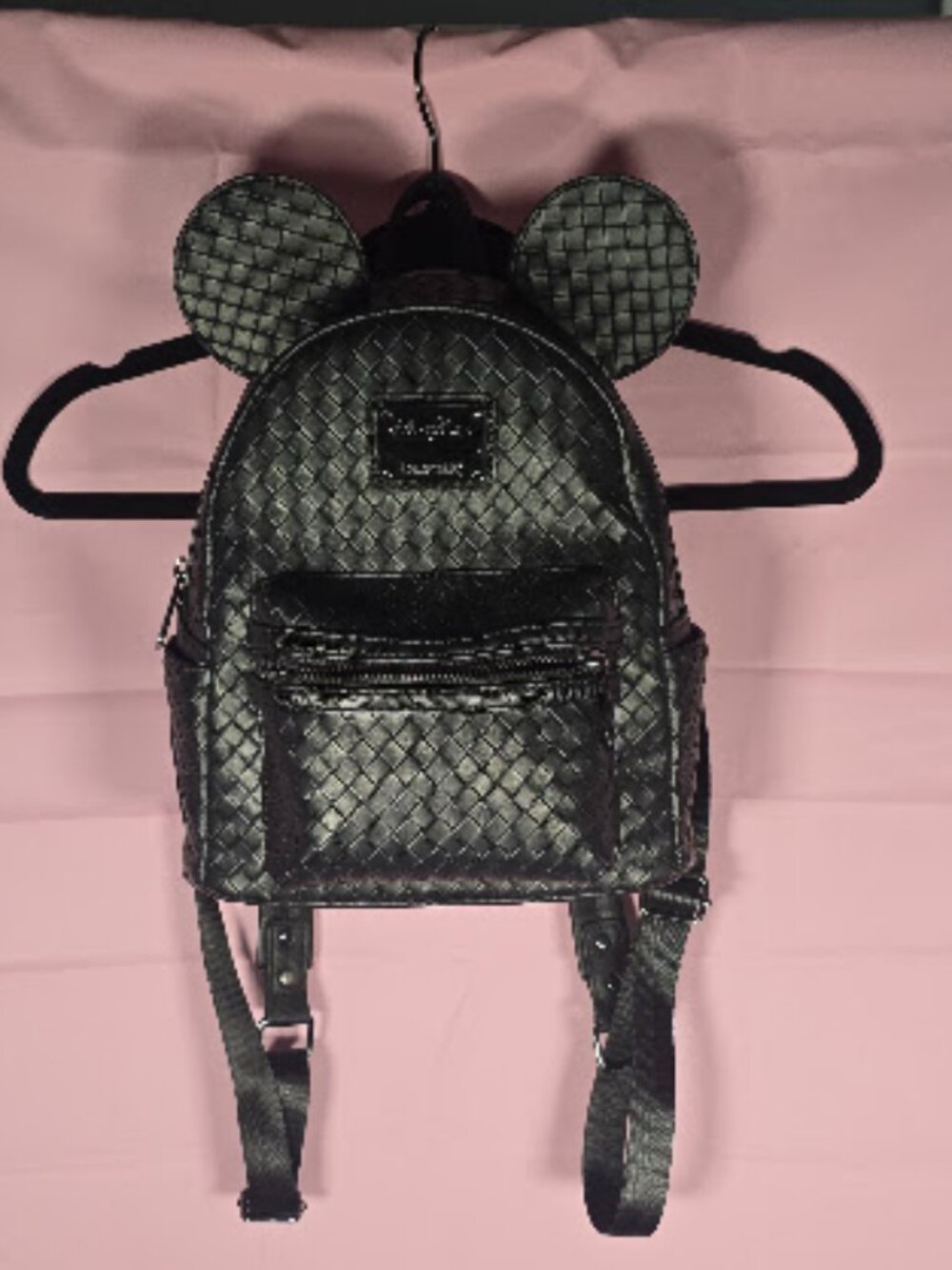 Loungefly Disney Mickey Mouse Black Woven Simulated Leather Mini Backpack